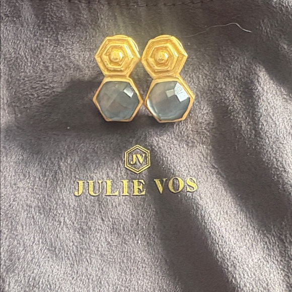 Julie Vos Gold and Charcoal Blue Stone Palladio Earrings NEW - Picture 4 of 5